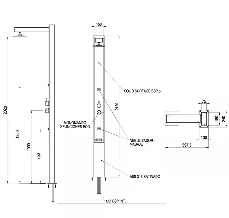 Vanjski tuš Iguazu za priključak na toplu i hladnu vodu